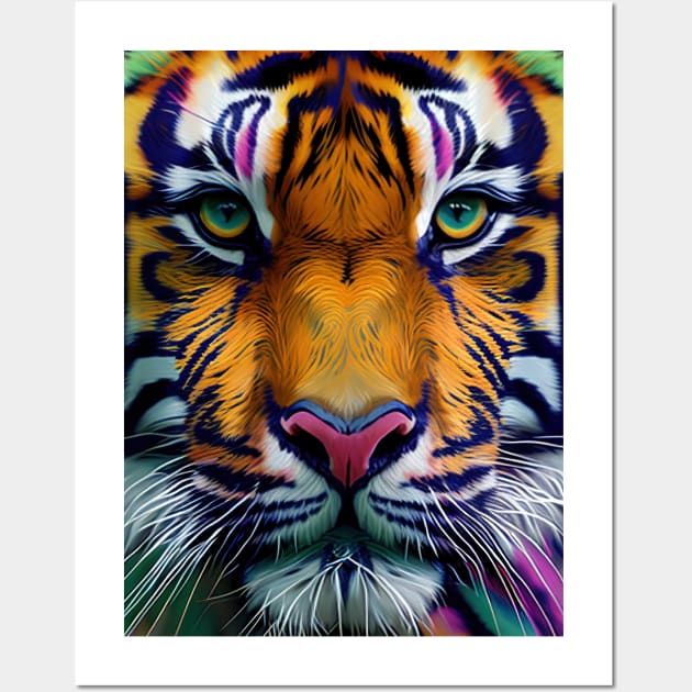 Pop Art Tiger Face In Vibrant Colors - A Unique and Playful Art Print For Animal Lovers Wall Art by Whimsical Animals